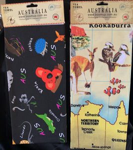 Tea Towels printed with Australia Animals and Australia Cities with Animals