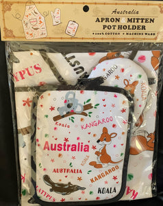 Australia Animals printed white Apron Oven Mitt