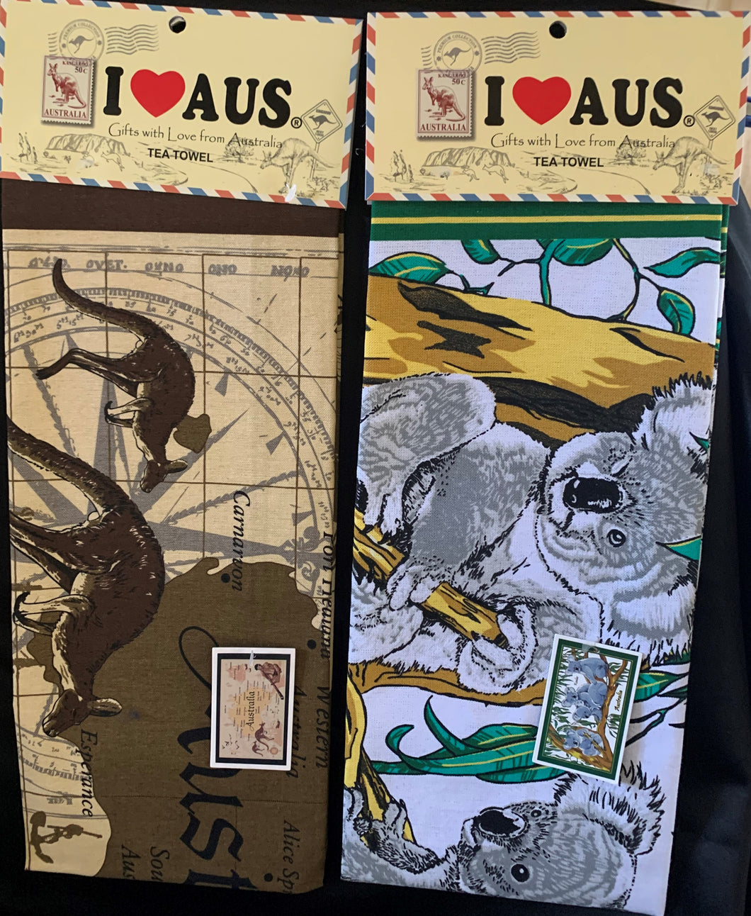 Tea Towel printed with Kangaroos and Indigenous Living Culture