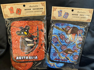 Koala or Kangaroo and Indigenous Culture printed Apron and Oven Glove set